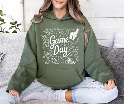 Game Day Doodle Hoodie, Cute Football Doodles Hoodie, Coquette Game Day Hoodie