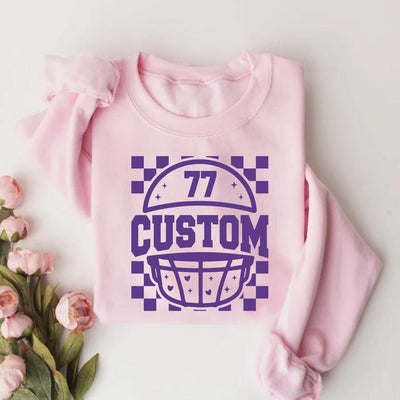 Custom Checkered Football Sweatshirt, Retro Game Day Mama SweatShirt, Personalized Team & Number SweatShirt