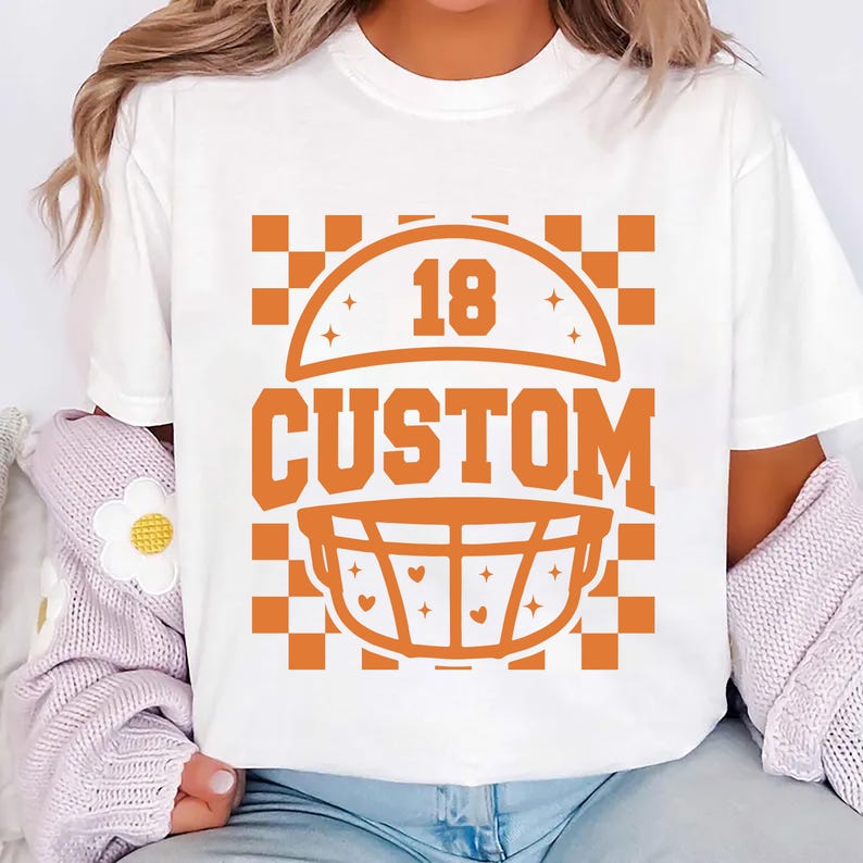 Custom Checkered Football Short Sleeve Shirt, Retro Game Day Mama Tee, Personalized Team & Number Short Sleeve Shirt