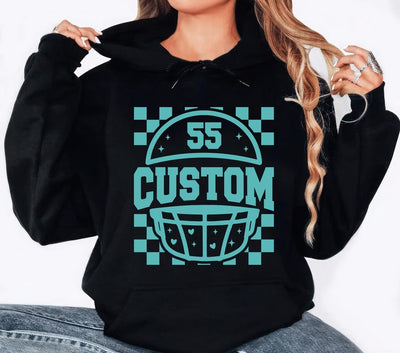 Custom Checkered Football Hoodie, Retro Game Day Mama Hoodie, Personalized Team & Number Hoodie