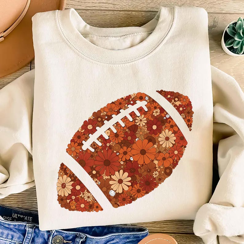 Floral Football Sweatshirt, Retro Boho Game Day SweatShirt, Touchdown Season Brushstroke SweatShirt