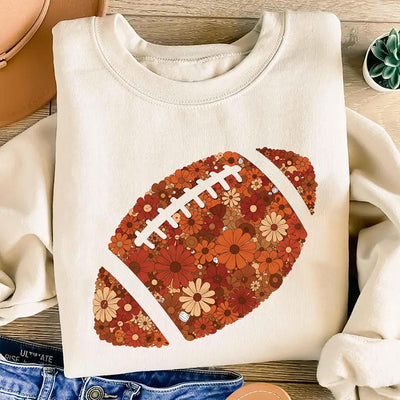 Floral Football Sweatshirt, Retro Boho Game Day SweatShirt, Touchdown Season Brushstroke SweatShirt