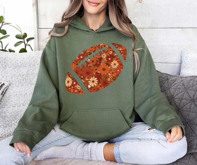 Floral Football Hoodie, Retro Boho Game Day Hoodie, Touchdown Season Brushstroke Hoodie