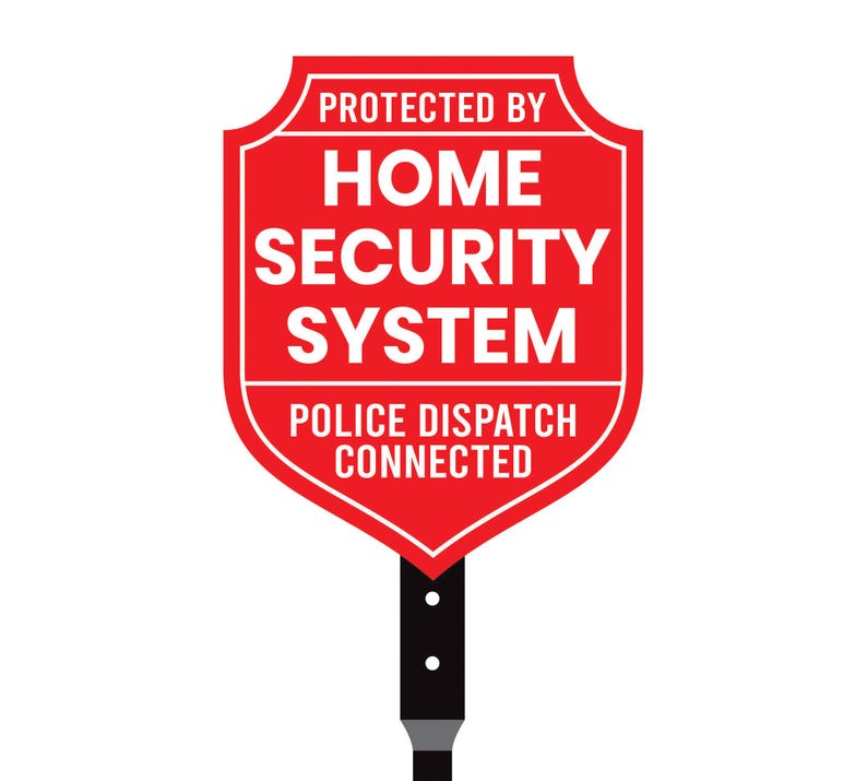 Protected by Home Security System Yard Sign with 16" Stake, Shield Shape Rust-Free Aluminum Warning Sign, UV Protected Outdoor Alarm Sign