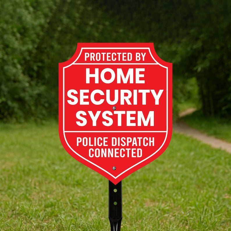 2 Pack Protected by Home Security System Yard Sign with 16" Stake, Shield Shape Rust-Free Aluminum Warning Sign, UV Protected Alarm Sign