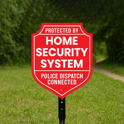 2 Pack Protected by Home Security System Yard Sign with 16" Stake, Shield Shape Rust-Free Aluminum Warning Sign, UV Protected Alarm Sign