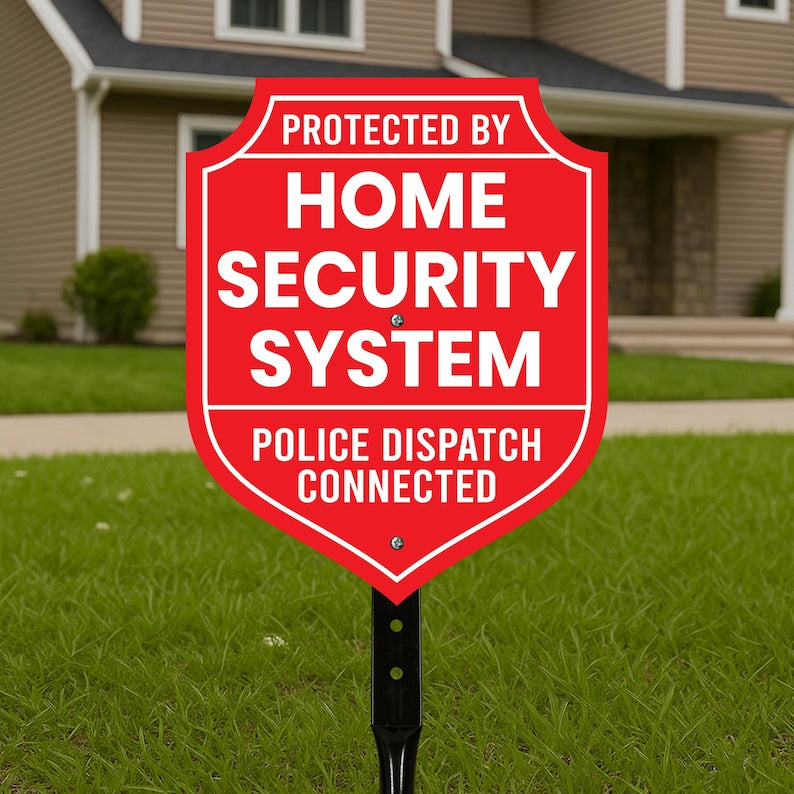 2 Pack Protected by Home Security System Yard Sign with 16" Stake, Shield Shape Rust-Free Aluminum Warning Sign, UV Protected Alarm Sign