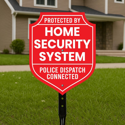2 Pack Protected by Home Security System Yard Sign with 16" Stake, Shield Shape Rust-Free Aluminum Warning Sign, UV Protected Alarm Sign