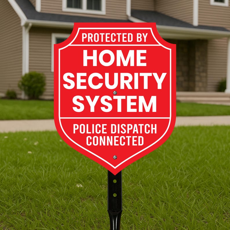 3 Pack Protected by Home Security System Yard Sign with 16" Stake, Shield Shape Rust-Free Aluminum Warning Sign, UV Protected Alarm Sign