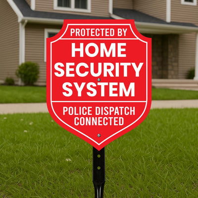 3 Pack Protected by Home Security System Yard Sign with 16" Stake, Shield Shape Rust-Free Aluminum Warning Sign, UV Protected Alarm Sign