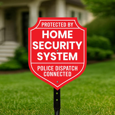 2 Pack Protected by Home Security System Yard Sign with 16" Stake, Shield Shape Rust-Free Aluminum Warning Sign, UV Protected Alarm Sign