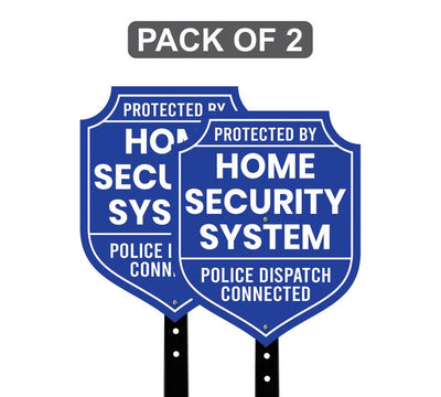 2 Pack Protected by Home Security System Yard Sign with 16" Stake, Shield Shape Rust-Free Aluminum Warning Sign, UV Protected Alarm Sign