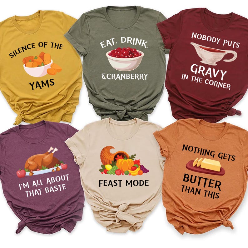 Custom Thanksgiving Family Dinner Short Sleeve Shirt, Thanksgiving Puns Short Sleeve Shirt, Thanksgiving Foods Group Tee