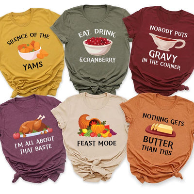 Custom Thanksgiving Family Dinner Short Sleeve Shirt, Thanksgiving Puns Short Sleeve Shirt, Thanksgiving Foods Group Tee
