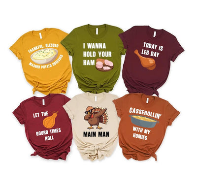 Custom Thanksgiving Family Dinner Short Sleeve Shirt, Thanksgiving Puns Short Sleeve Shirt, Thanksgiving Foods Group Tee