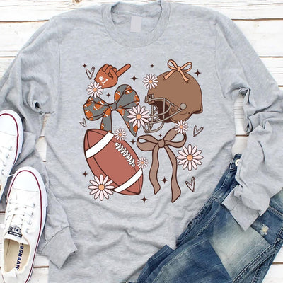 Football Coquette Long Sleeve Shirt, Preppy Game Day Football Tee, Glitter Football Mama Long Sleeve Shirt