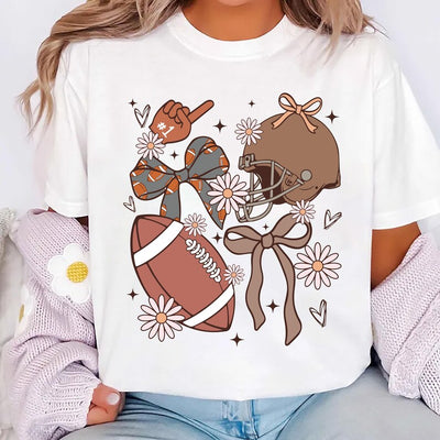 Football Coquette Short Sleeve Shirt, Preppy Game Day Football Tee, Glitter Football Mama Short Sleeve Shirt