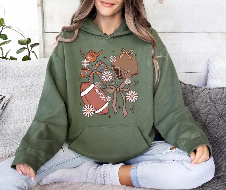 Football Coquette Hoodie, Preppy Game Day Football Hoodie, Glitter Football Mama Hoodie