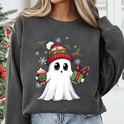 Ghost Santa Christmas Sweatshirt, Holiday Christmas Ghost SweatShirt, Cute Xmas Spirit SweatShirt