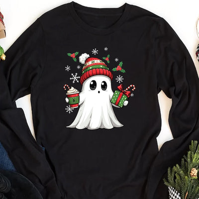 Ghost Santa Christmas Long Sleeve Shirt, Holiday Christmas Ghost Long Sleeve Shirt, Cute Xmas Spirit Long Sleeve Shirt