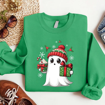 Ghost Santa Christmas Sweatshirt, Holiday Christmas Ghost SweatShirt, Cute Xmas Spirit SweatShirt