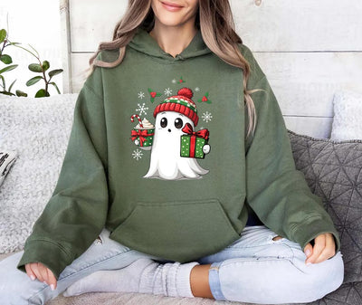 Ghost Santa Christmas Hoodie, Holiday Christmas Ghost Hoodie, Cute Xmas Spirit Hoodie