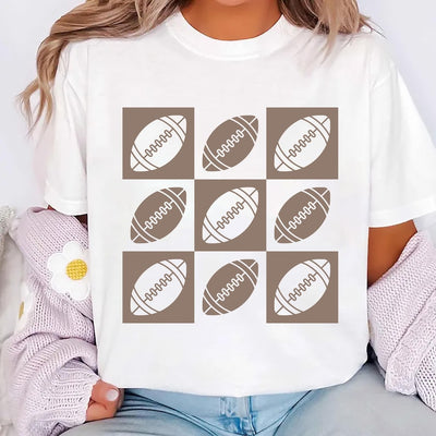 Checkered Football Short Sleeve Shirt, Retro Game Day Football Mama Tee, Flag Football Player Short Sleeve Shirt