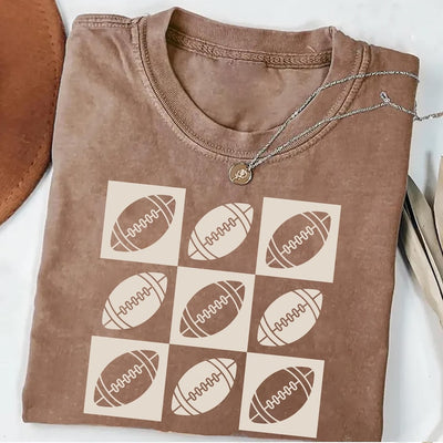 Checkered Football Short Sleeve Shirt, Retro Game Day Football Mama Tee, Flag Football Player Short Sleeve Shirt