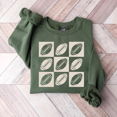 Checkered Football Sweatshirt, Retro Game Day Football Mama SweatShirt, Flag Football Player SweatShirt