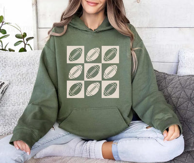 Checkered Football Hoodie, Retro Game Day Football Mama Hoodie, Flag Football Player Hoodie