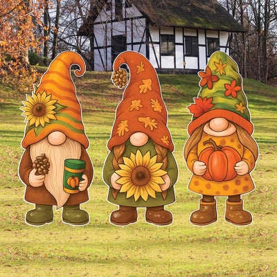 Fall Gnome Yard Signs, Thanksgiving Garden Gnome Cutouts, Autumn Pumpkin Sunflower Decor for Outdoor Lawn, Porch, and Harvest Party