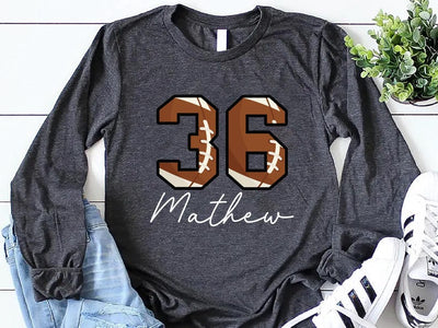 Custom Football Number Long Sleeve Shirt, Personalized Player or Mom Football Long Sleeve Shirt