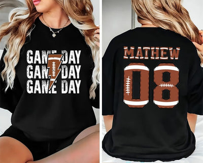 Personalized Football Game Day Short Sleeve Shirt, Custom Game Day Mom Football Tee, Child Name & Number Football Short Sleeve Shirt