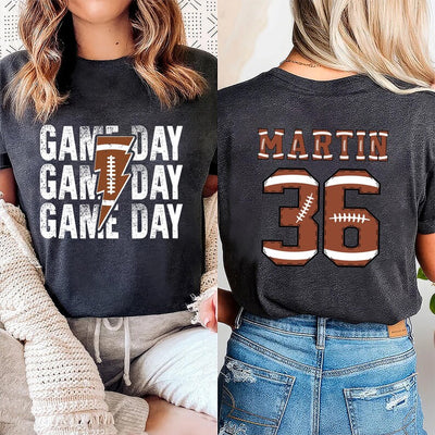 Personalized Football Game Day Short Sleeve Shirt, Custom Game Day Mom Football Tee, Child Name & Number Football Short Sleeve Shirt
