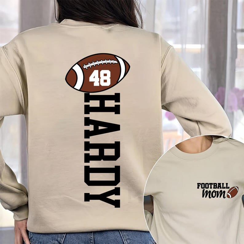Football Mom Sweatshirt with Kids Name & Jersey Number, Custom Football Season Mama SweatShirt, Unisex Game Day SweatShirt