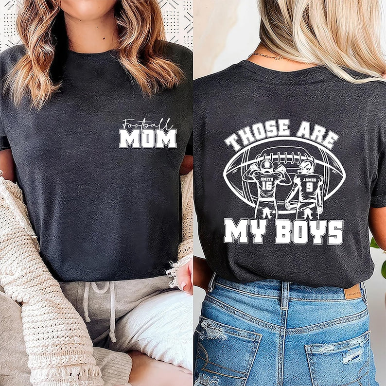 Personalized Football Mom Short Sleeve Shirt, Those Are My Boy Short Sleeve Shirt, Football Kids Game Day Tee