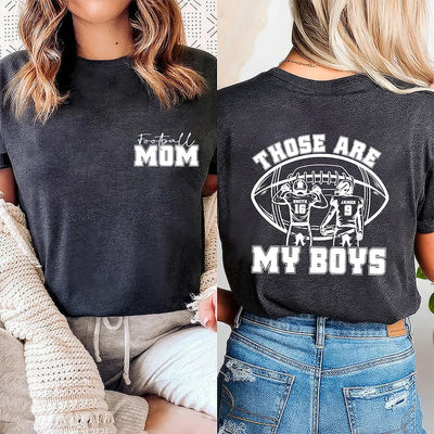 Personalized Football Mom Short Sleeve Shirt, Those Are My Boy Short Sleeve Shirt, Football Kids Game Day Tee