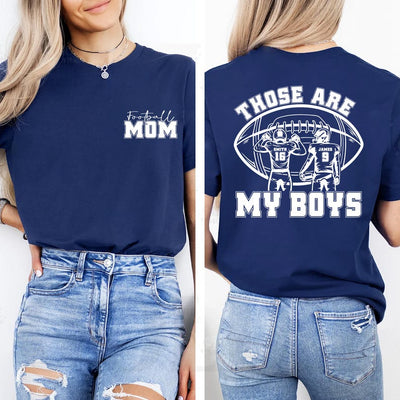 Personalized Football Mom Short Sleeve Shirt, Those Are My Boy Short Sleeve Shirt, Football Kids Game Day Tee
