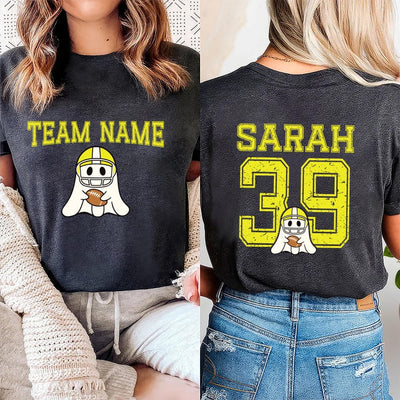 Custom Football Team Short Sleeve Shirt, Personalized Jersey Name & Number Short Sleeve Shirt, Ghost Mascot Sports Tee