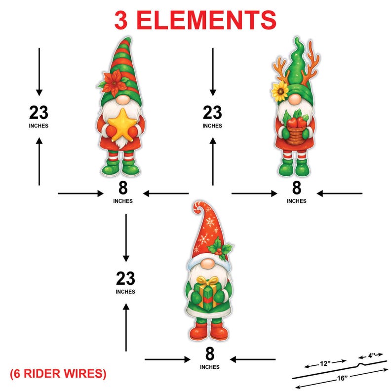 Christmas Gnome Yard Decorations, Holiday Porch Decor Outdoor Set, Winter Lawn Stakes with Gift Basket Star, Xmas Garden Decorations