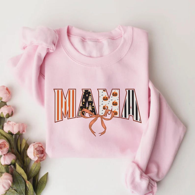 Coquette Halloween Mama Sweatshirt, Retro Spooky Mama Fall SweatShirt, Cute Halloween Mom SweatShirt, Coquette Fall SweatShirt