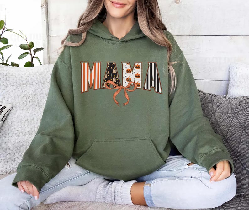Coquette Halloween Mama Hoodie, Retro Spooky Mama Fall Hoodie, Cute Halloween Mom Hoodie