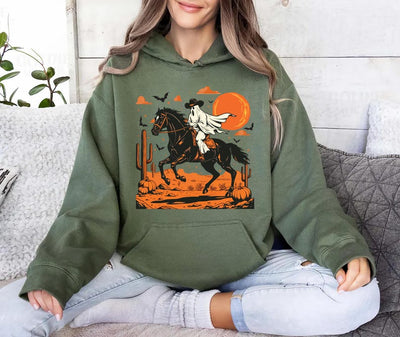 Retro Halloween Hoodie, Trendy Ghost and Bats Spooky Season Hoodie , Vintage Halloween Party Hoodie