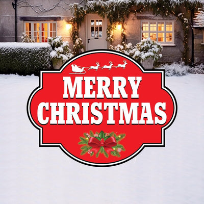 Merry Christmas Yard Sign, Outdoor Holiday Lawn Decoration with Stakes, Red Christmas Plaque Waterproof Garden Patio Walkway Xmas Décor