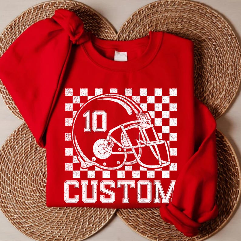 Custom Checkered Football Name and Number Sweatshirt, Custom Football SweatShirt, Personalized Football Player Gift