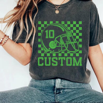 Custom Checkered Football Name and Number Shirt, Custom Football Shirt, Personalized Football Player Gift Tee