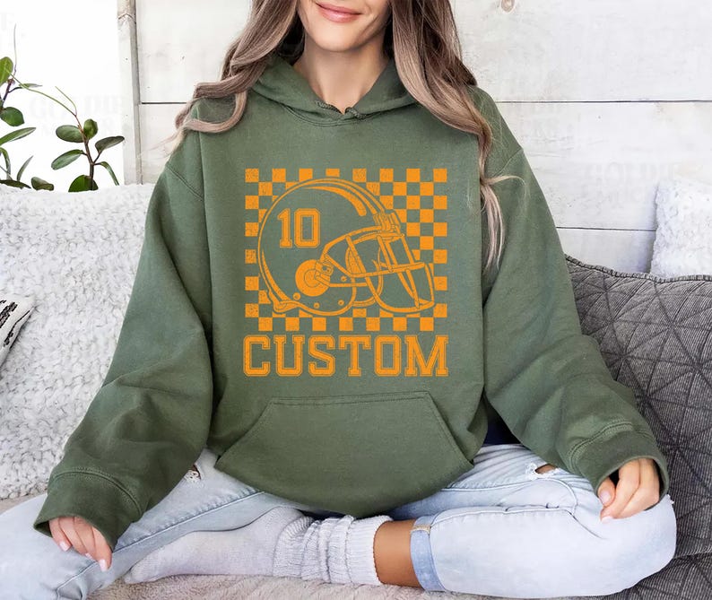 Custom Checkered Football Name and Number Hoodie, Custom Football Hoodie, Personalized Football Player Gift Hoodie