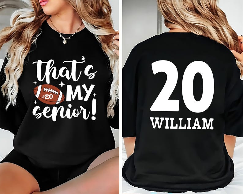 Personalized Senior 2025 Football Mom Short Sleeve Shirt, Custom Name Number Football Short Sleeve Shirt