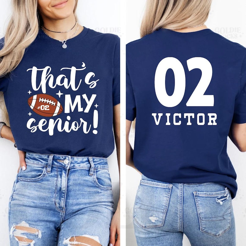Personalized Senior 2025 Football Mom Short Sleeve Shirt, Custom Name Number Football Short Sleeve Shirt