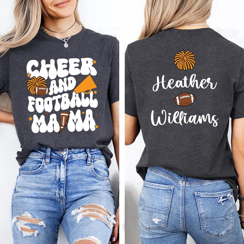Cheer and Football Mom Short Sleeve Shirt, Custom Football and Cheer Mom Short Sleeve Shirt, Cheer Mama Tee